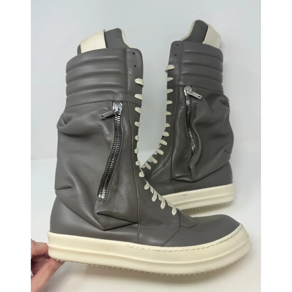 Rick Owens Cargobasket Leather Sneaker Grey/Milk Size 11 US 44 EU